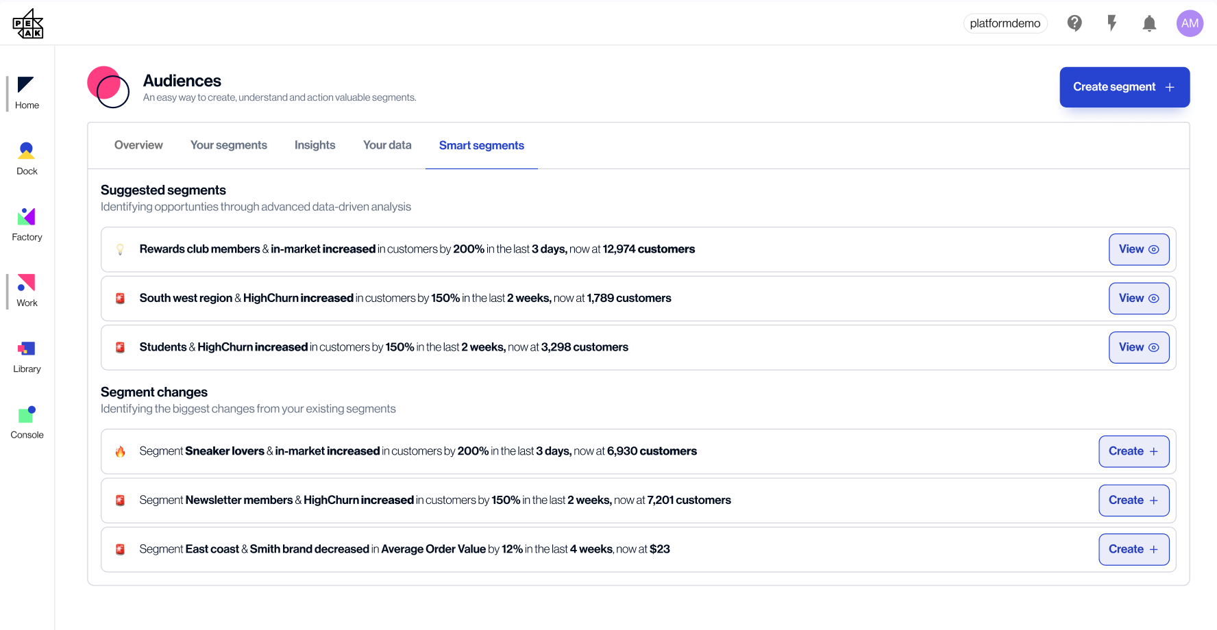 Screenshot of smart segments in audiences 