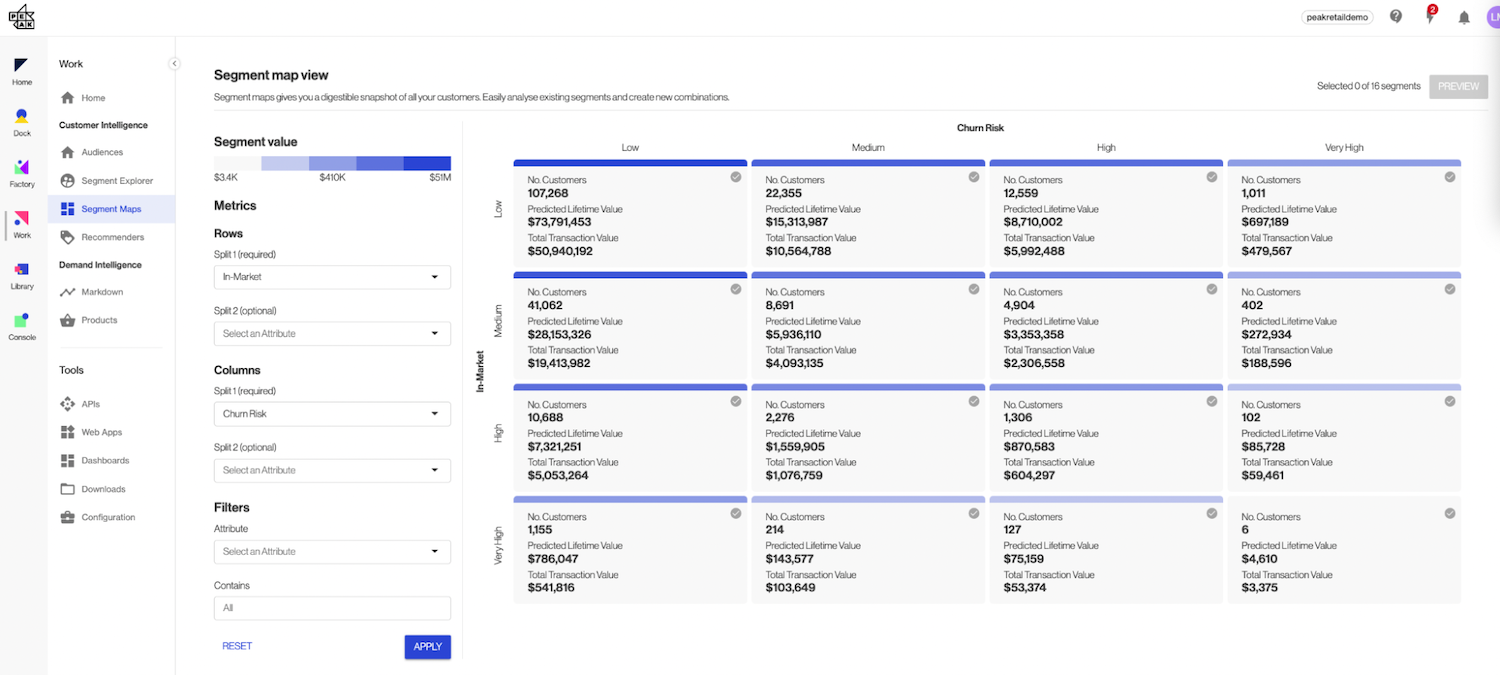 Screenshot of segment maps from Peak's Audiences application
